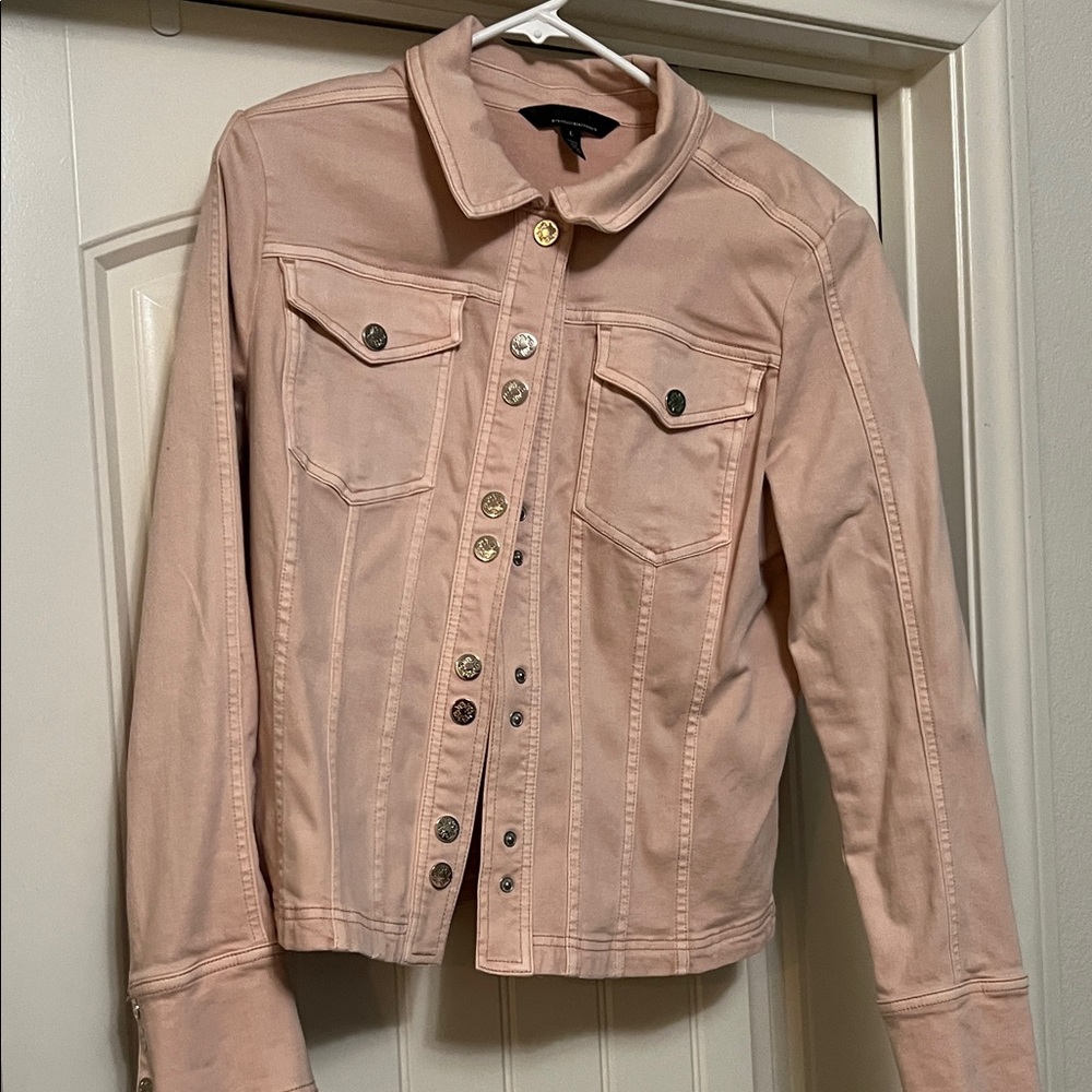 Like New White House Black Market pink denim jacket size L